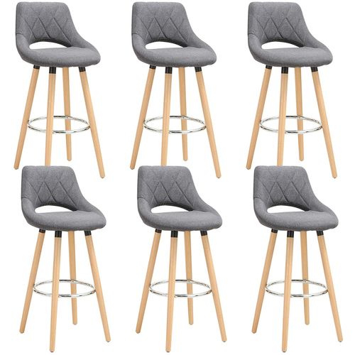 Lot De 6 Tabourets De Bar-En Lin Et Bois Massif Avec Dossier Et Repose-Pieds-43x43x91cm-Gris Foncé