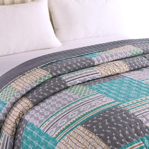 Couvre-lit Patchwork 2 Personnes 220x240 Cm - Boutis Matelassé Avec 2 Taies D'oreiller, Dark Gray, Tous Usages