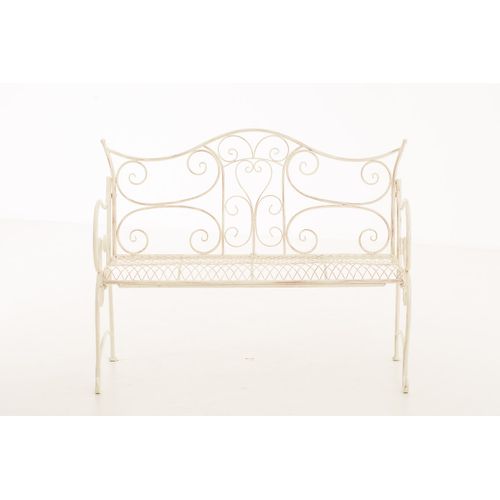 Banc Jardin En Fer Antique Blanc Crème, Motif Fleur De Lys, Aubaho