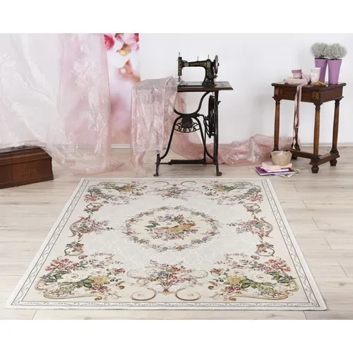 Tapis Floral Tissé Plat Flomi 70x120 Cm - Beige