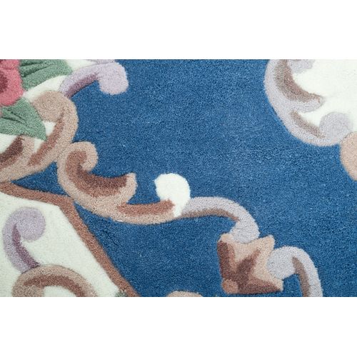 Tapis Tufté Main Avec Bordure En Design Aubusson - Ming 150x150 Cm - Bleu