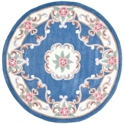 Tapis Tufté Main Avec Bordure En Design Aubusson - Ming 150x150 Cm - Bleu