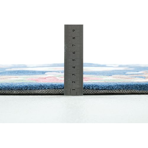 Tapis Tufté Main Avec Bordure En Design Aubusson - Ming 150x150 Cm - Bleu