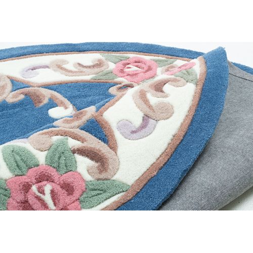 Tapis Tufté Main Avec Bordure En Design Aubusson - Ming 150x150 Cm - Bleu