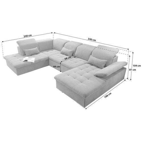 Canapé panoramique convertible gauche WAYNE gris anthracite