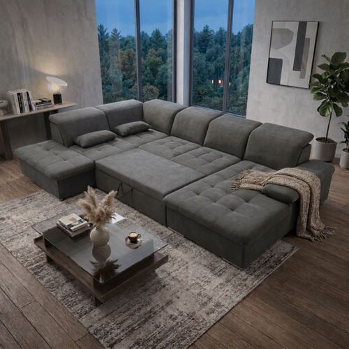 Canapé panoramique convertible gauche WAYNE gris anthracite