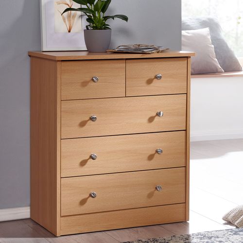 Commode 60x70x35cm Avec 5 Tiroirs Bois Étagère Fermée