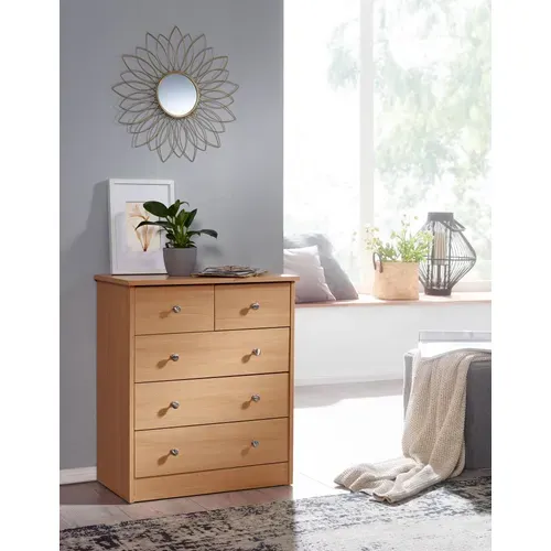 Commode 60x70x35cm Avec 5 Tiroirs Bois Étagère Fermée