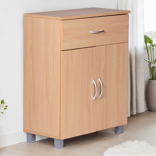 Meuble De Rangement 60x75x30 cm 2 Portes Et 1 Tiroir Bois Étagère Fermée