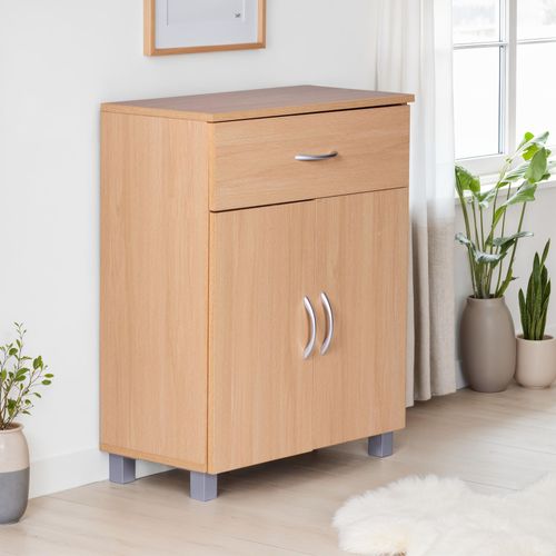 Meuble De Rangement 60x75x30 cm 2 Portes Et 1 Tiroir Bois Étagère Fermée