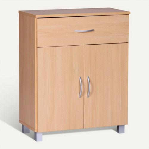 Meuble De Rangement 60x75x30 cm 2 Portes Et 1 Tiroir Bois Étagère Fermée