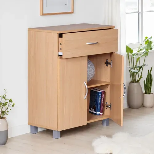 Meuble De Rangement 60x75x30 cm 2 Portes Et 1 Tiroir Bois Étagère Fermée