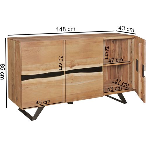 Buffet 148 Cm Bois Massif D’acacia Commode Armoire Portes Bord D'arbre
