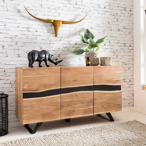 Buffet 148 Cm Bois Massif D’acacia Commode Armoire Portes Bord D'arbre