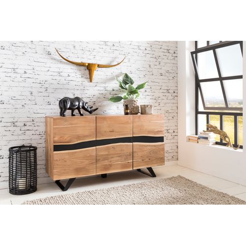 Buffet 148 Cm Bois Massif D’acacia Commode Armoire Portes Bord D'arbre