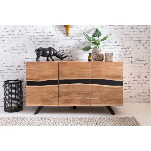 Buffet 148 Cm Bois Massif D’acacia Commode Armoire Portes Bord D'arbre