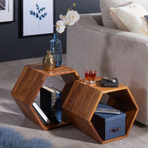 Tables Gigogne Bois Massif Table D'appoint Lot De 2 Table Basse Ensemble Sheesham