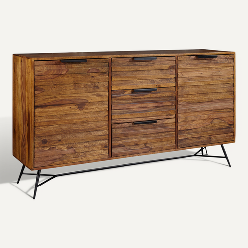 Buffet 160 Cm Bois Massif Sheesham Commode Portes Armoire Industriel