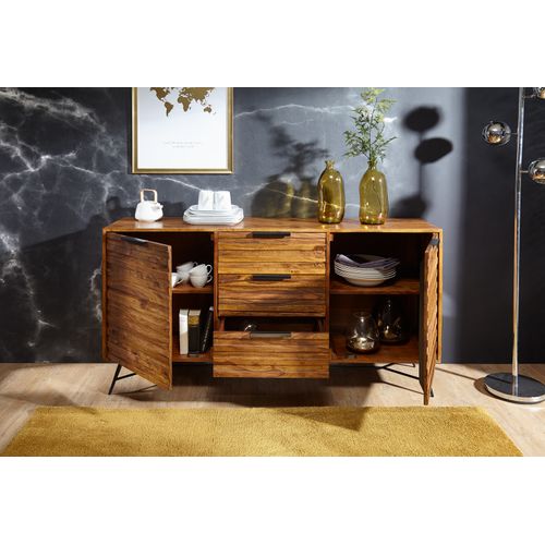 Buffet 160 Cm Bois Massif Sheesham Commode Portes Armoire Industriel