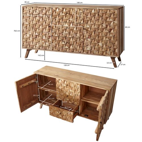 Buffet 140 Cm Bois Massif Acacia Commode Portes Armoire Moderne