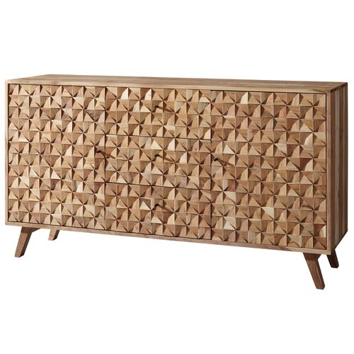 Buffet 140 Cm Bois Massif Acacia Commode Portes Armoire Moderne