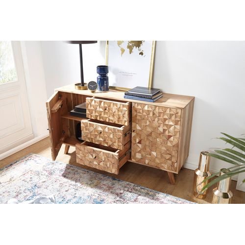 Buffet 140 Cm Bois Massif Acacia Commode Portes Armoire Moderne
