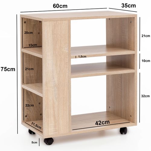 Étagère De Rangement Roulette 60x75x35 Cm Bibliothèque Ouverte Salon Gris