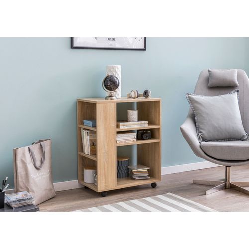 Étagère De Rangement Roulette 60x75x35 Cm Bibliothèque Ouverte Salon Gris