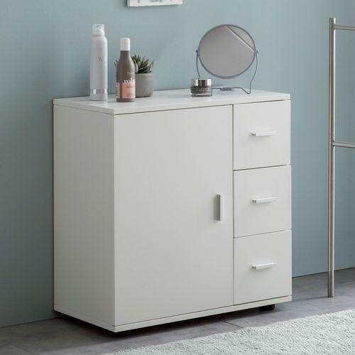 Armoire De Salle De Bain 60x65,5x33cm Commode Avec Tiroir Et Porte Blanc