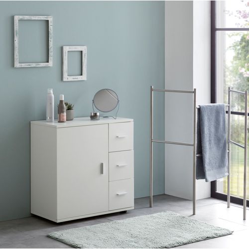 Armoire De Salle De Bain 60x65,5x33cm Commode Avec Tiroir Et Porte Blanc