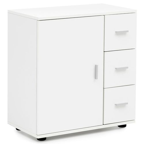 Armoire De Salle De Bain 60x65,5x33cm Commode Avec Tiroir Et Porte Blanc