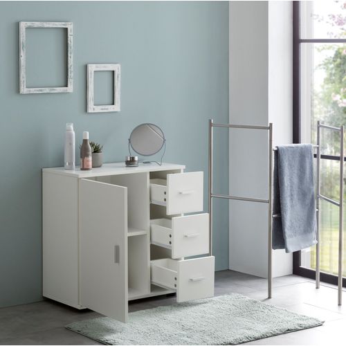 Armoire De Salle De Bain 60x65,5x33cm Commode Avec Tiroir Et Porte Blanc