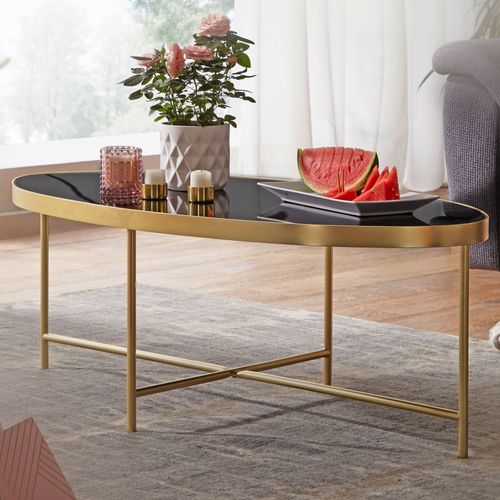 Table Basse En Verre Noir Table De Salon Ovale 110 X 56 Table En Verre Or