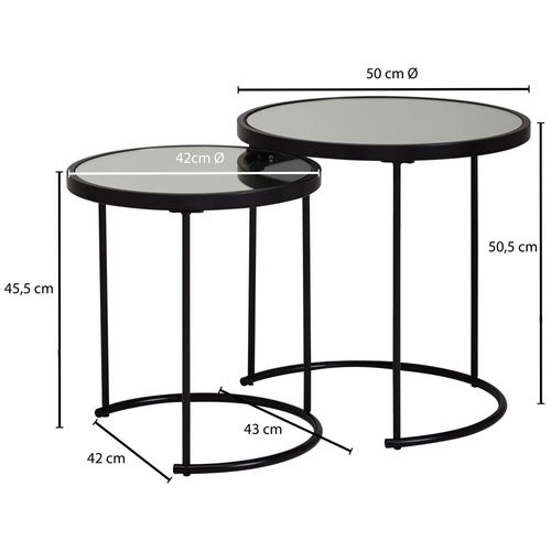 Table Basse Table D'appoint Ronde En Verre Miroir Noir En 2 Parties