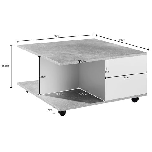 Table Basse 70x70 Cm Table De Salon Table Basse Avec 2 Tiroirs Gris