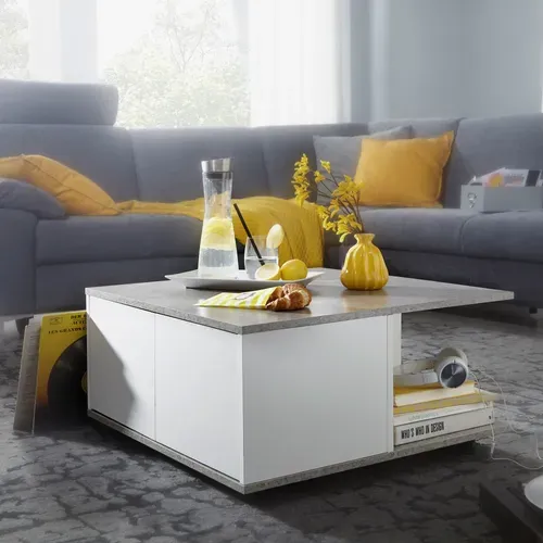 Table Basse 70x70 Cm Table De Salon Table Basse Avec 2 Tiroirs Gris