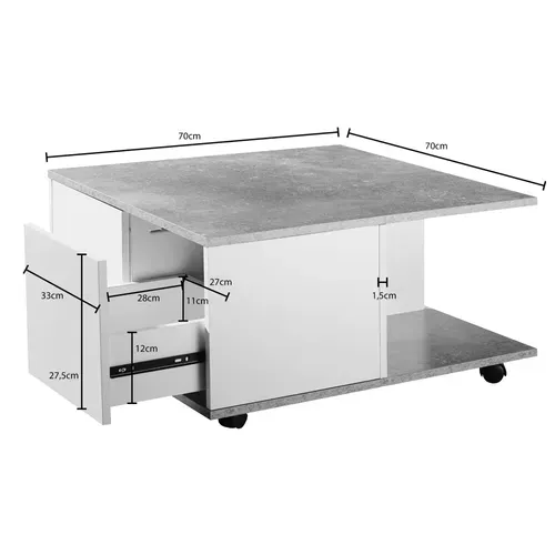 Table Basse 70x70 Cm Table De Salon Table Basse Avec 2 Tiroirs Gris