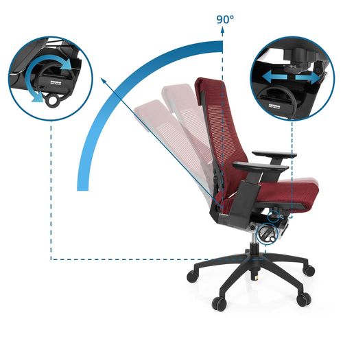 Fauteuil De Bureau Genidia Smart Black Tissu Maille Rouge/noir Accoudoirs Compris