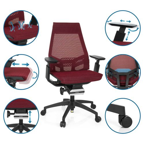Fauteuil De Bureau Genidia Smart Black Tissu Maille Rouge/noir Accoudoirs Compris