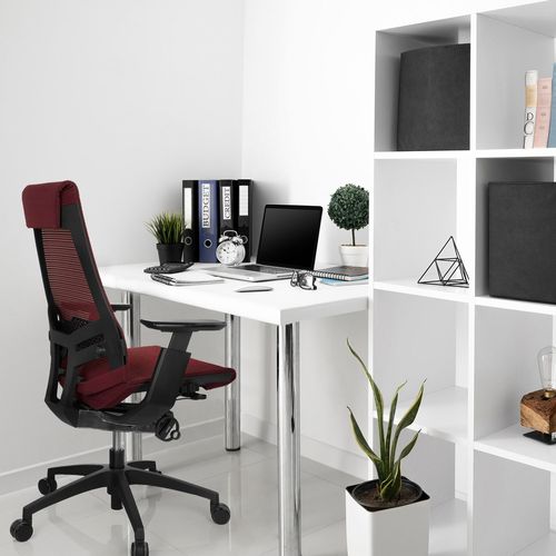 Fauteuil De Bureau Genidia Smart Black Tissu Maille Rouge/noir Accoudoirs Compris