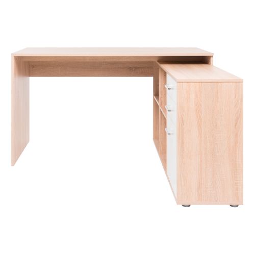 Bureau d'angle réversible HOALA Imitation chêne et blanc