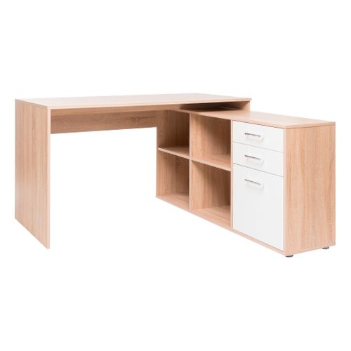 Bureau d'angle réversible HOALA Imitation chêne et blanc