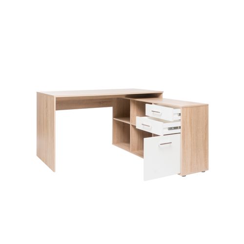 Bureau d'angle réversible HOALA Imitation chêne et blanc