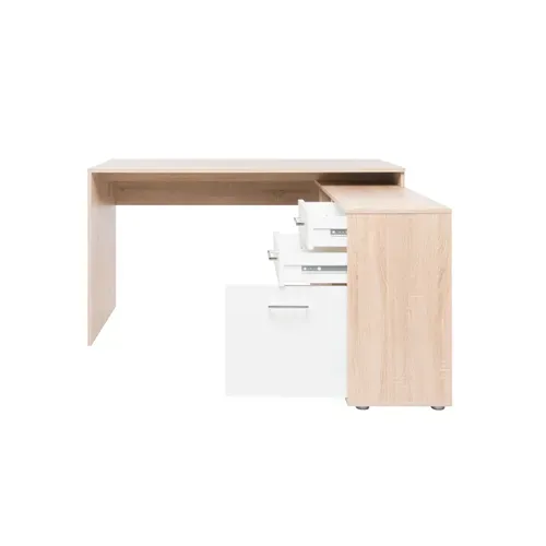 Bureau d'angle réversible HOALA Imitation chêne et blanc