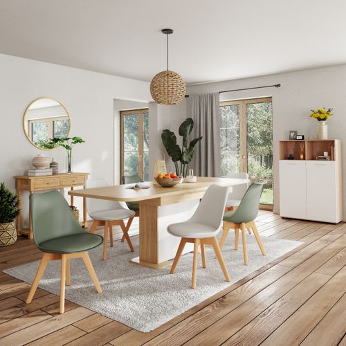 Buffet haut 2 portes/2 niches TOLEDO décor chêne sonoma/blanc vue d'ambiance 1