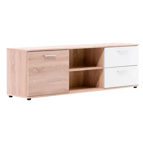 Meuble TV L.160 TOLEDO décor chêne sonoma/blanc vue 3/4