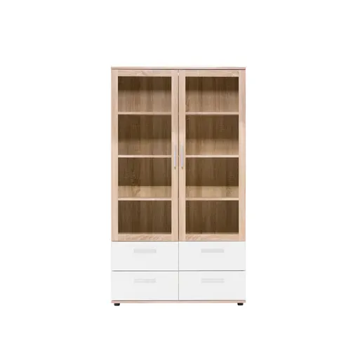 Vitrine 2 portes/ 4 tiroirs TOLEDO décor chêne sonoma/blanc