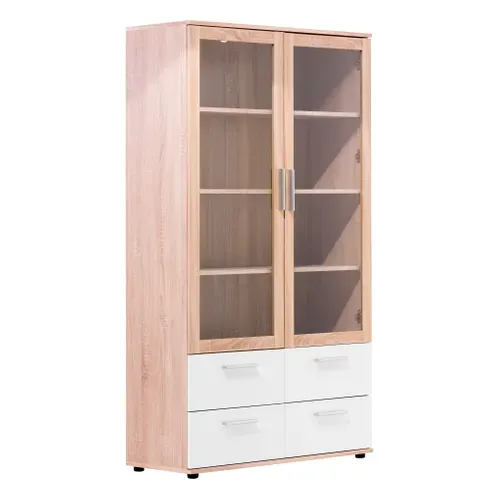 Vitrine 2 portes/ 4 tiroirs TOLEDO décor chêne sonoma/blanc