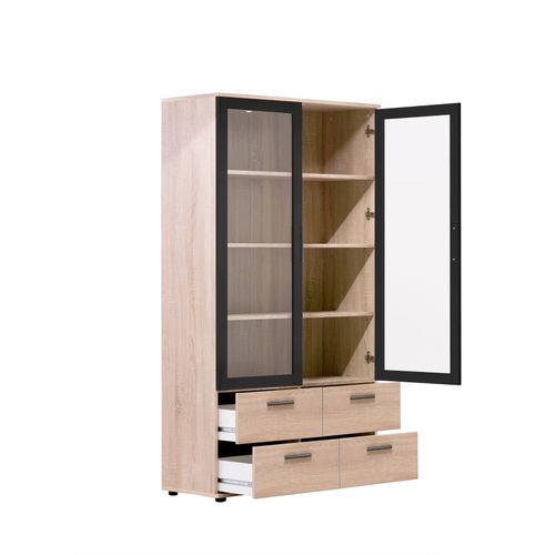 Vitrine 2 portes/ 4 tiroirs TOLEDO décor chêne sonoma/gris