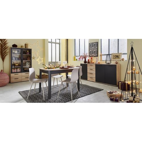 Vitrine 2 portes/ 4 tiroirs TOLEDO décor chêne sonoma/gris